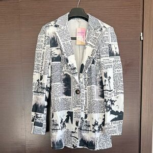 Newspaper Print Women's Single-Button Blazer - Taylor Swift-inspired